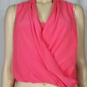 Trina Turk pink 100% Silk v-neck wrap front sleeveless blouse Small / Medium